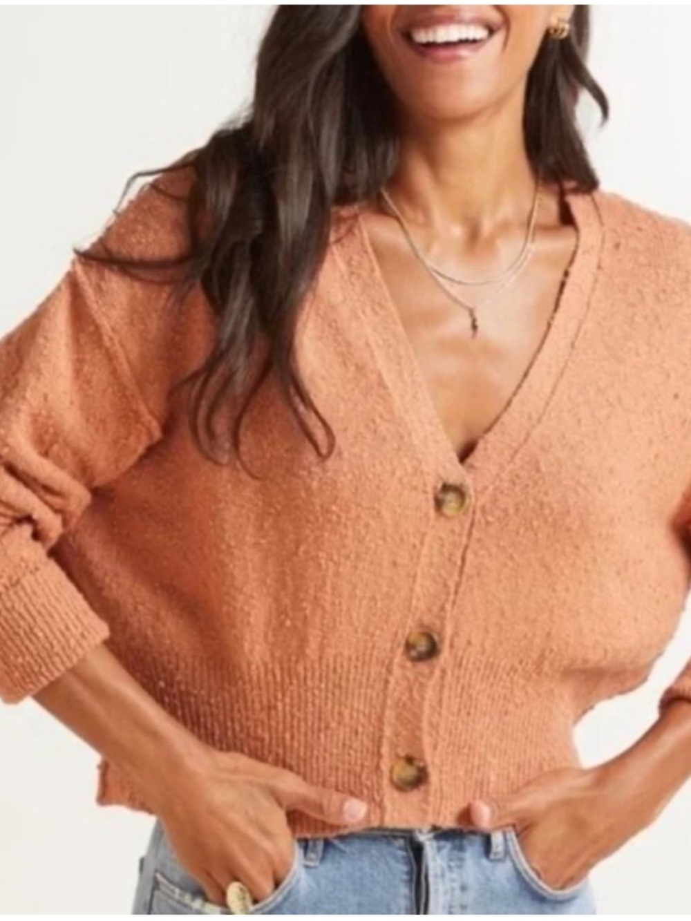 Free People Rust Orange Cropped Button-Up Cardigan